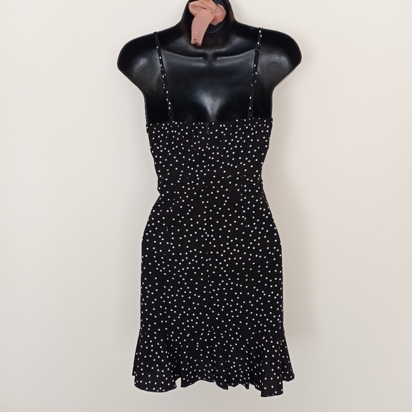 POLLY Black with White Polka Dots Faux Wrap Dress, size 2 - Picture 2 of 6